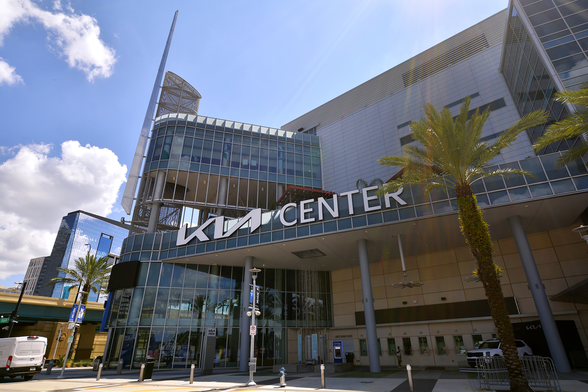 A photo of Orlando's Kia Center taken from Church Street.